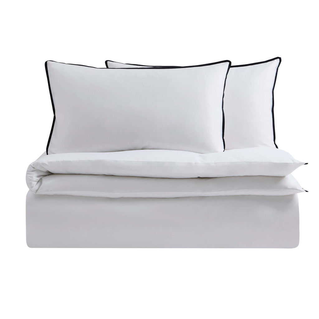 Housse de couette en coton ultra-doux 300 fils/cm², teinte unie, en bambou - Blanc/Noir